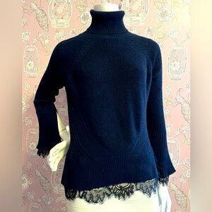 Banana Republic “ Olivia Palermo” navy turtleneck with black lace underlay